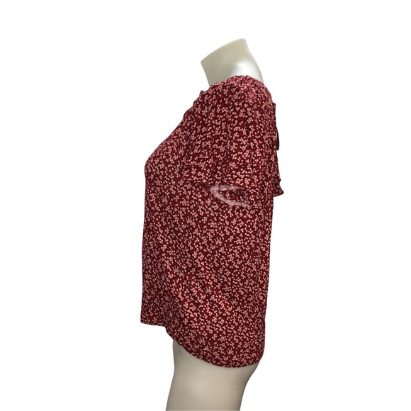 Chaps Women's Short Sleeve Peasant Top Small NWT Red Flower Print Tie Detail - Picture 4 of 6